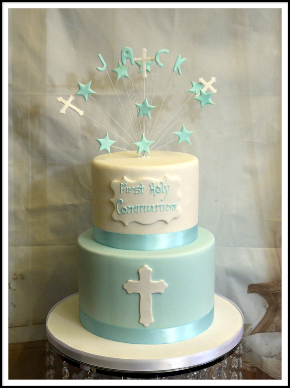 2 Tier depth 1/2 First Holy Communion Cake with name spray