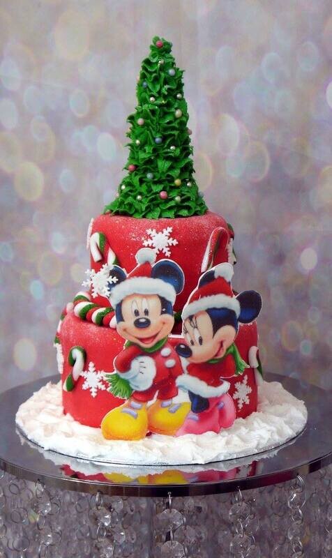 Mickey and Minnie Mouse 2 tier Christmas cake