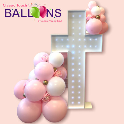 4ft cross with lights and 2meter Organic Balloon  balloon garland
