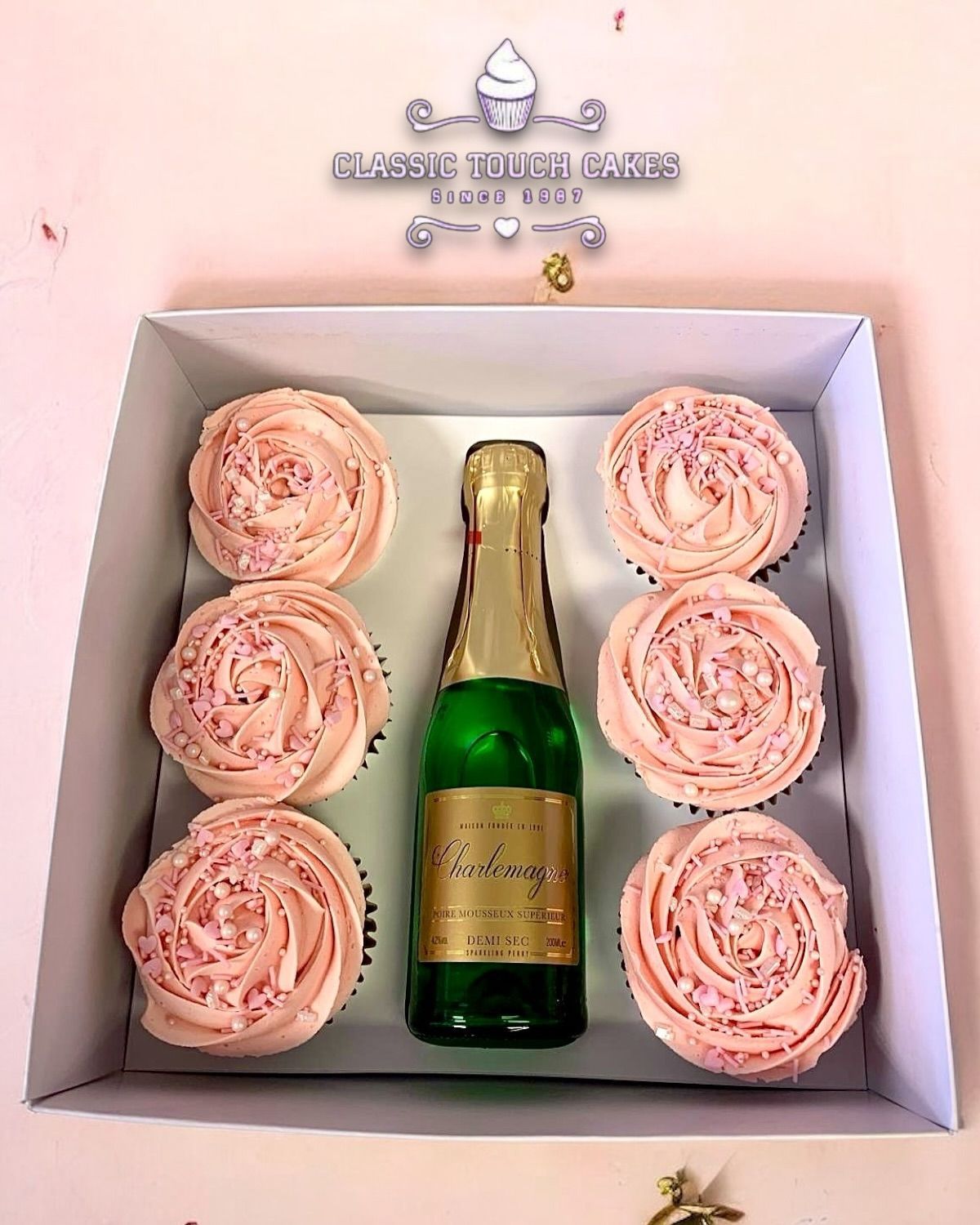 Galentines cupcakes and sparkling wine