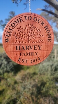 Round Family Name Sign (Welcome to our home)