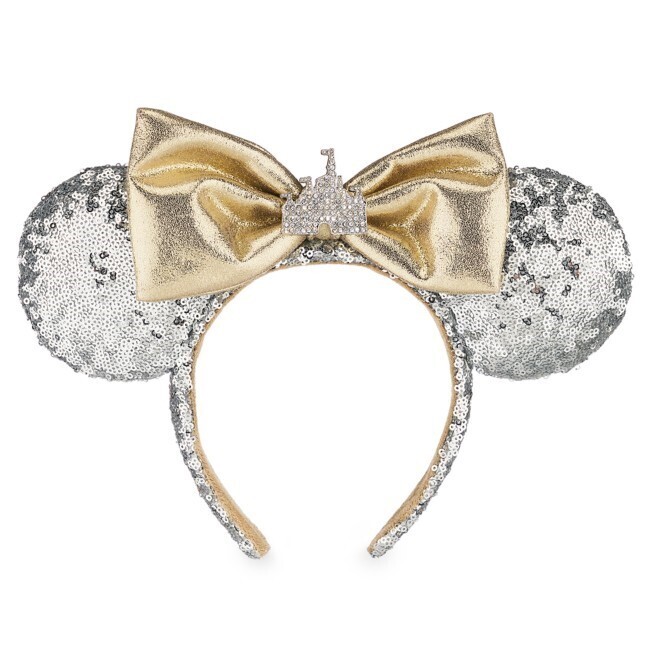 Disneyland Minnie Mouse Sleeping Beauty Castle Silver Sequins Ear Headband