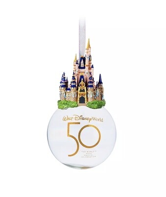 Walt Disney World 50th Anniversary Fantasyland Castle Glass Ball Ornament