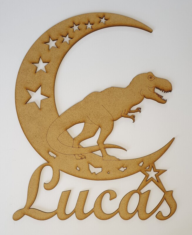 T-rex sur la lune avec prénom personnalisé