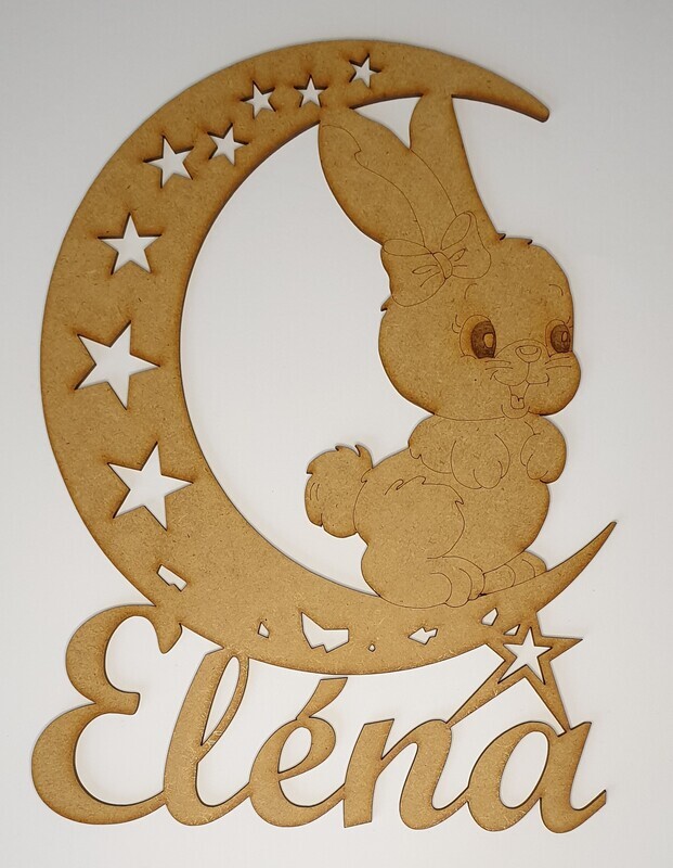 Lapin sur la lune avec prénom personnalisé