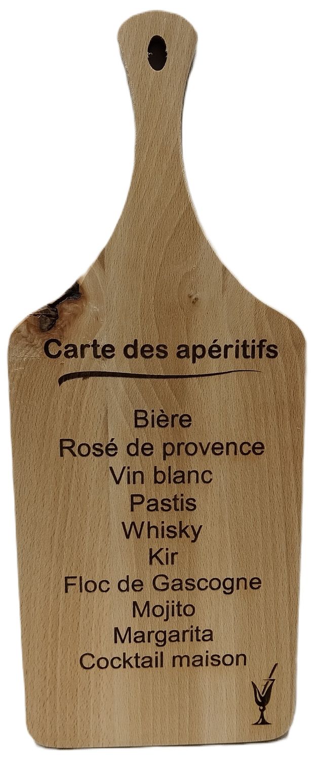 Planche apéro gravée "Carte des apéritifs"