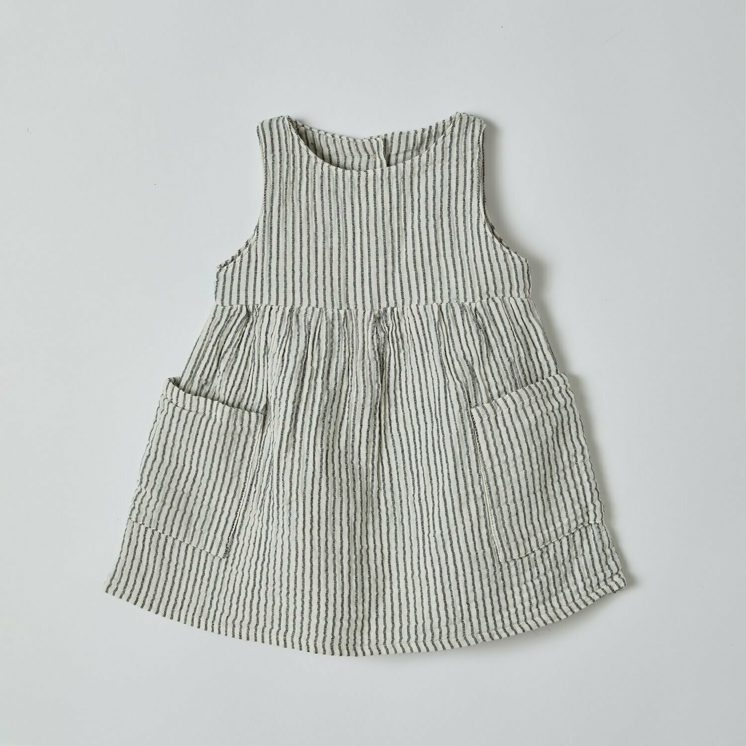 Sommerkleid Muslin mit Taschen Anthrazit gestreift