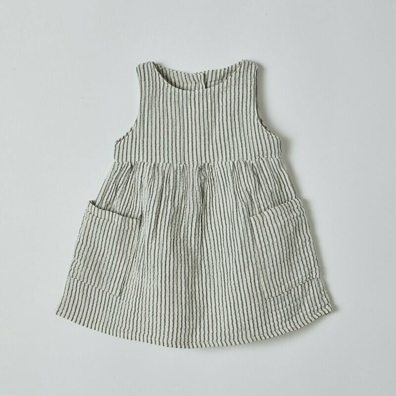 Sommerkleid Muslin mit Taschen Anthrazit gestreift