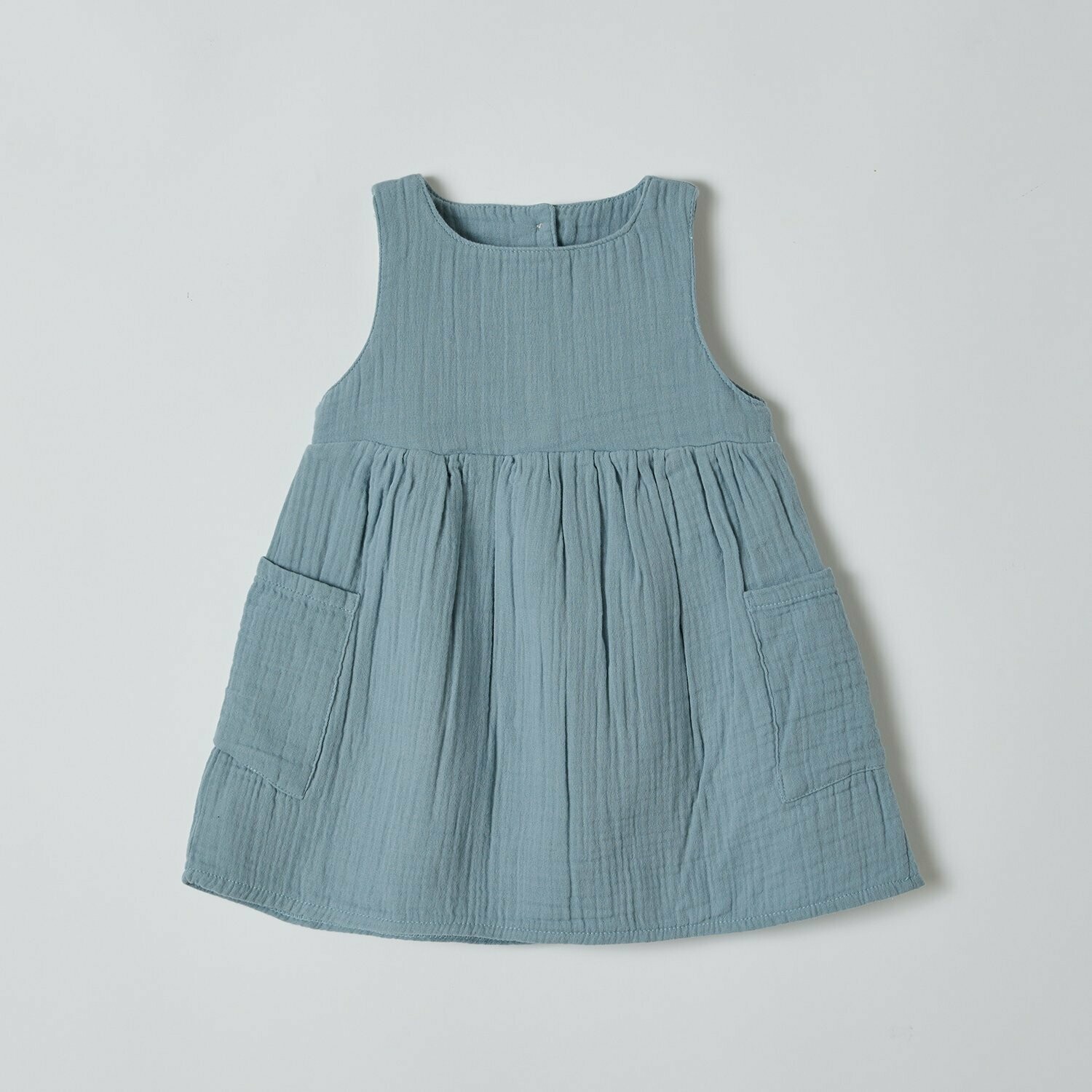 Sommerkleid Muslin mit Taschen Aqua