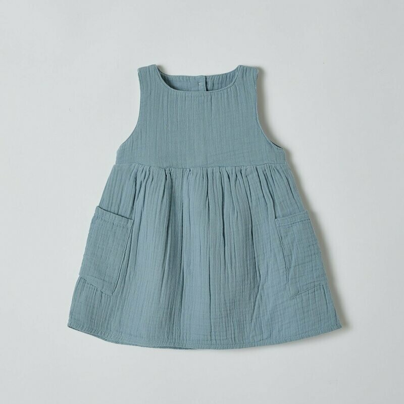 Sommerkleid Muslin mit Taschen Aqua