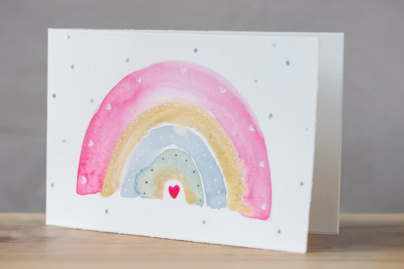 Doppelkarte Regenbogen rosa