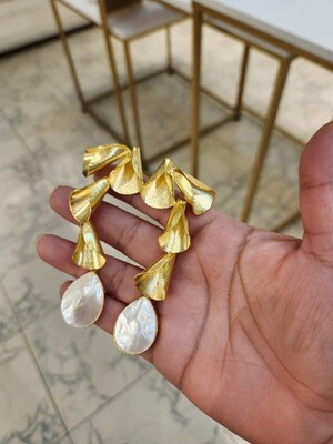 Baroque Pearl Leaf Drop Earrings
