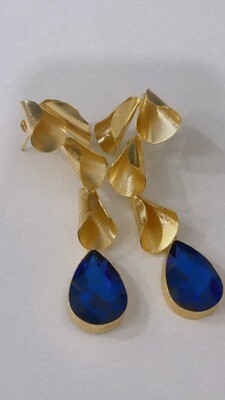 Blue Sapphire Bell Leave Drop Earrings
