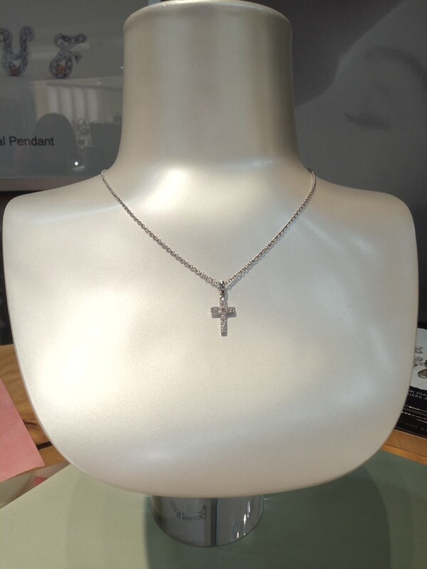 18ct White Gold Pink Diamond Cross Pendant