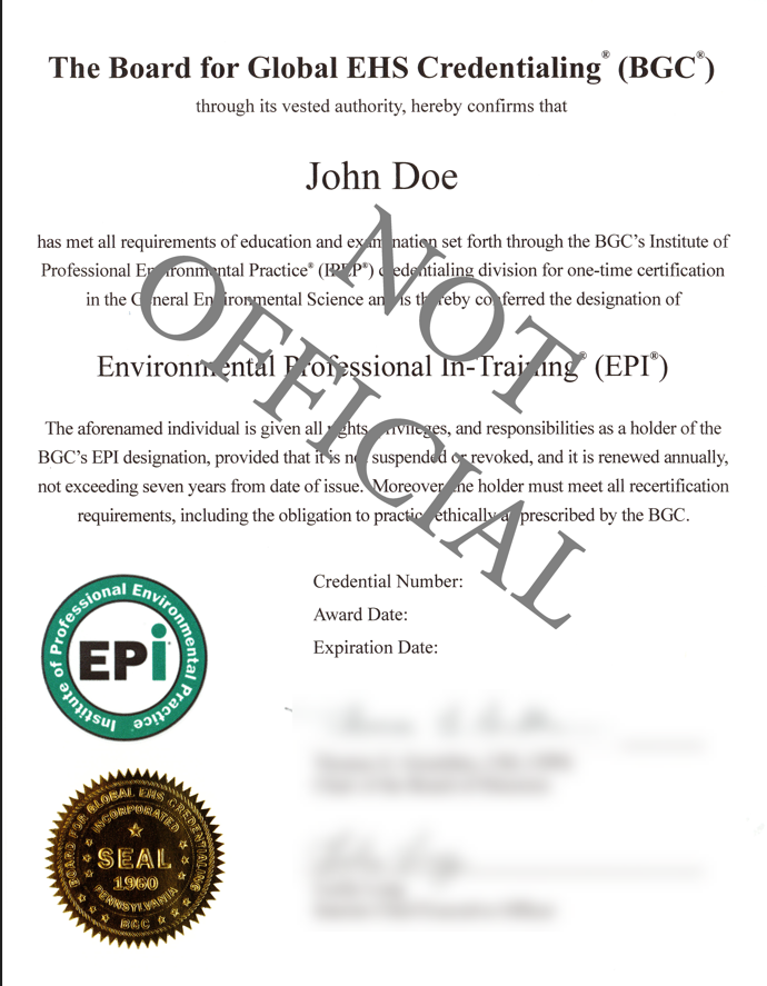 EPI Certificate