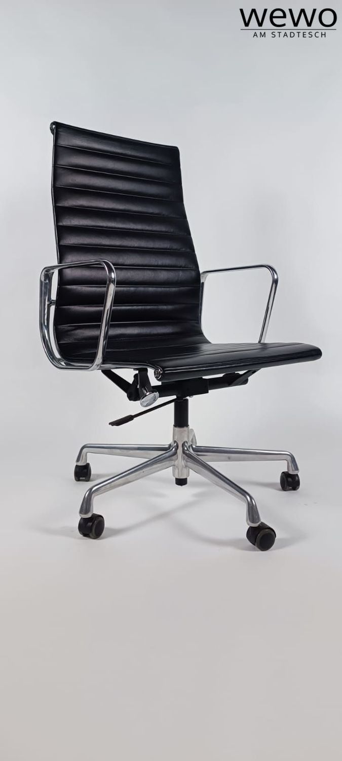 Vitra, Charles, Eames, EA 119, Chair schwarz Alu , Leder, Stuhl