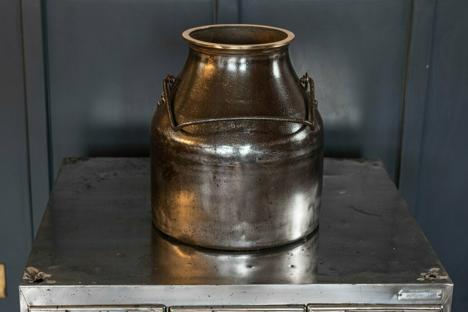 Polished Iron & Brass Bound Milk Churn