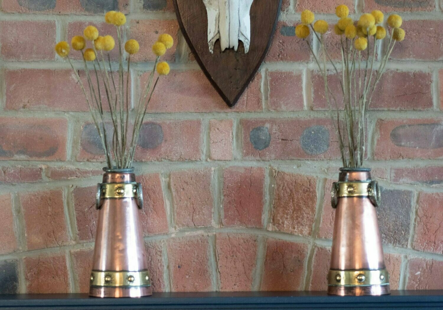 Pair of Copper and Brass Spill Vases with Liners