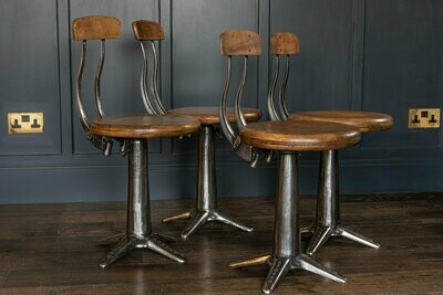Rare Set of Four Singer Sprung Back Factory Chairs