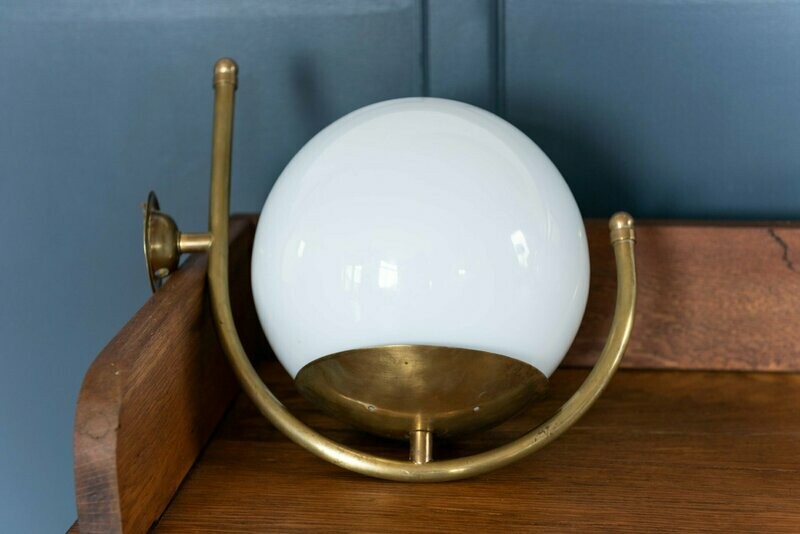 Pair of Globe Opaline Brass Wall Lights