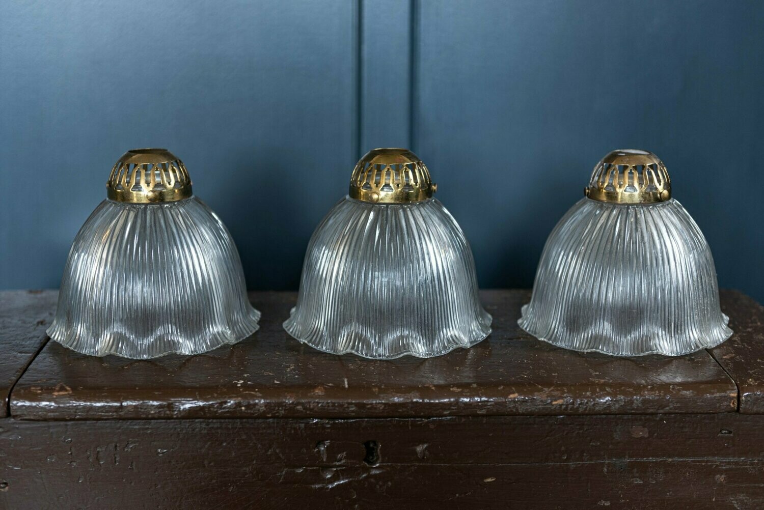 English Holophane Glass Pendant Shades