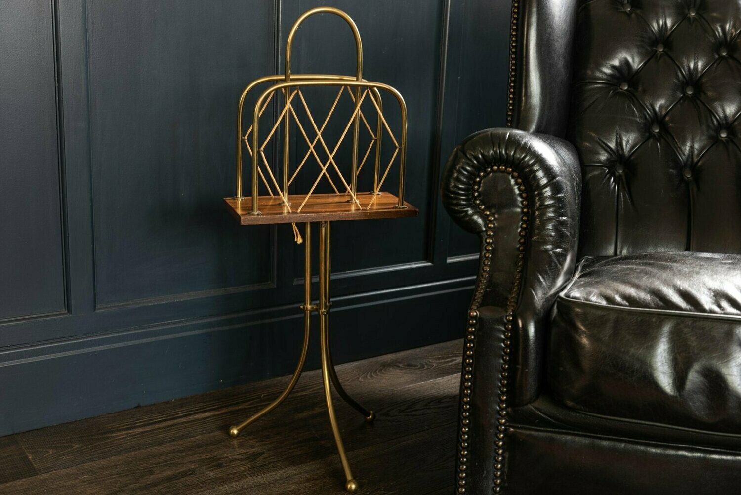 Country House Brass & Mahogany Newspaper Rack