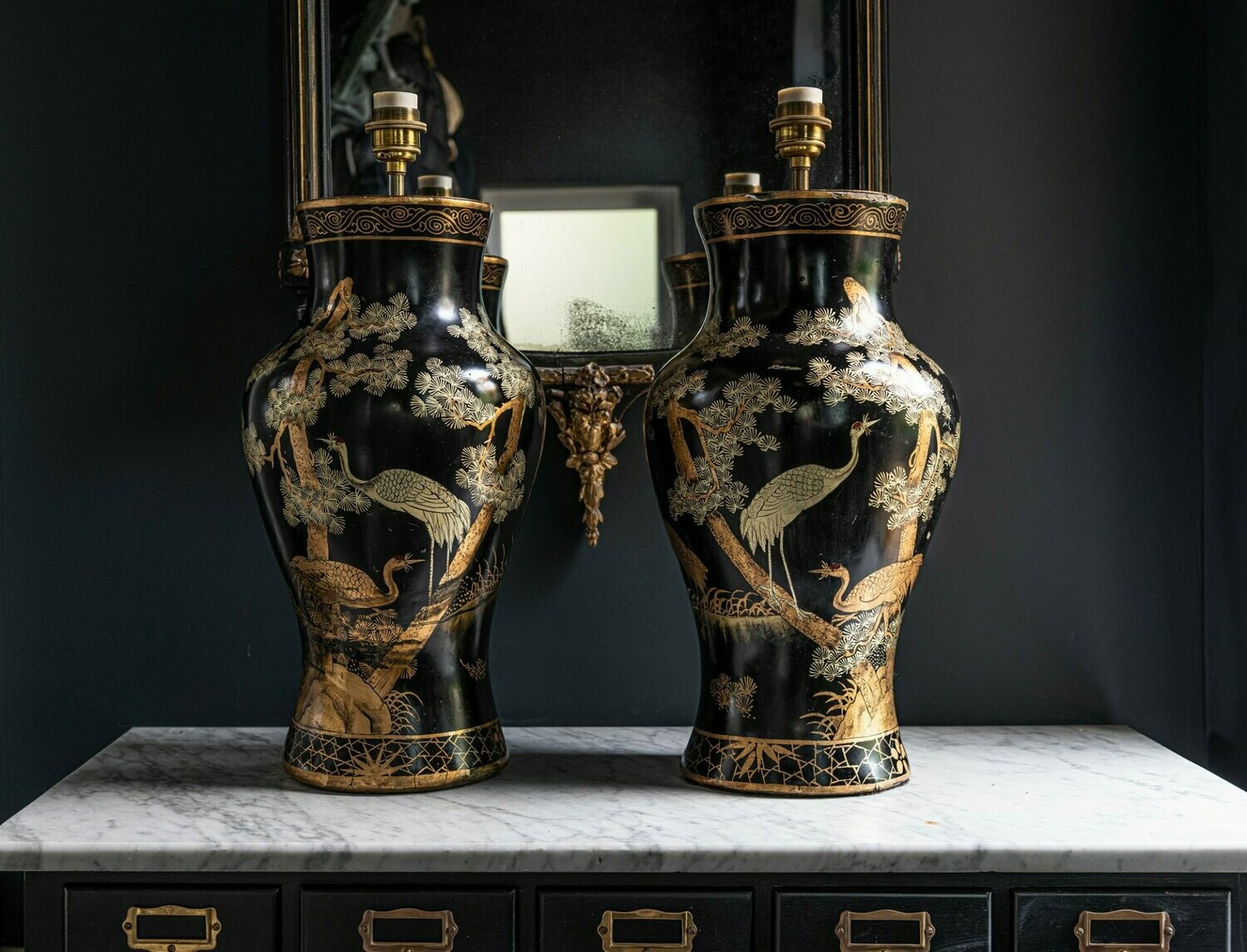 Pair of Chinoiserie Papier Mâché Shaped Table Lamps