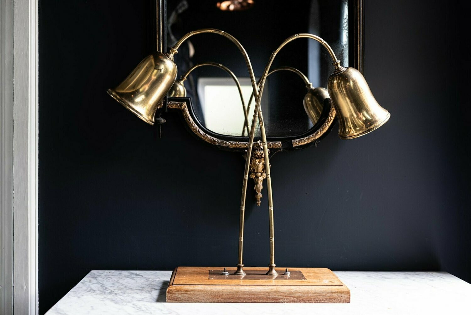 Brass Faux Bamboo Twin Table Lamp