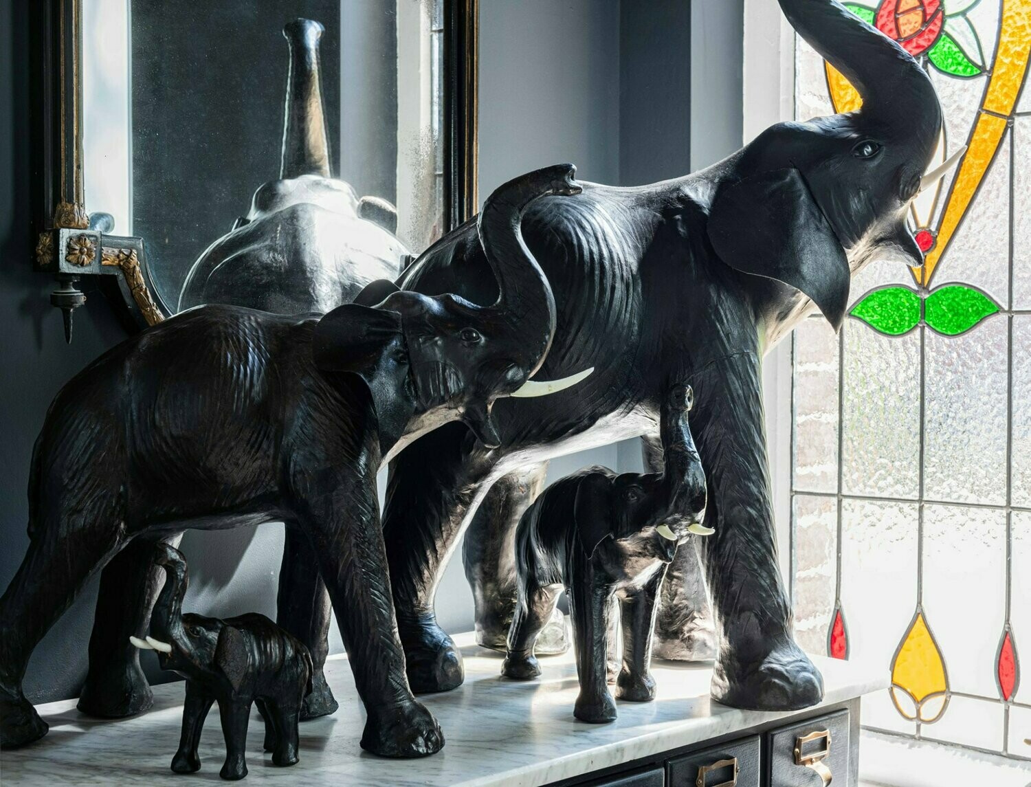 Herd of Decorative Leather Elephants