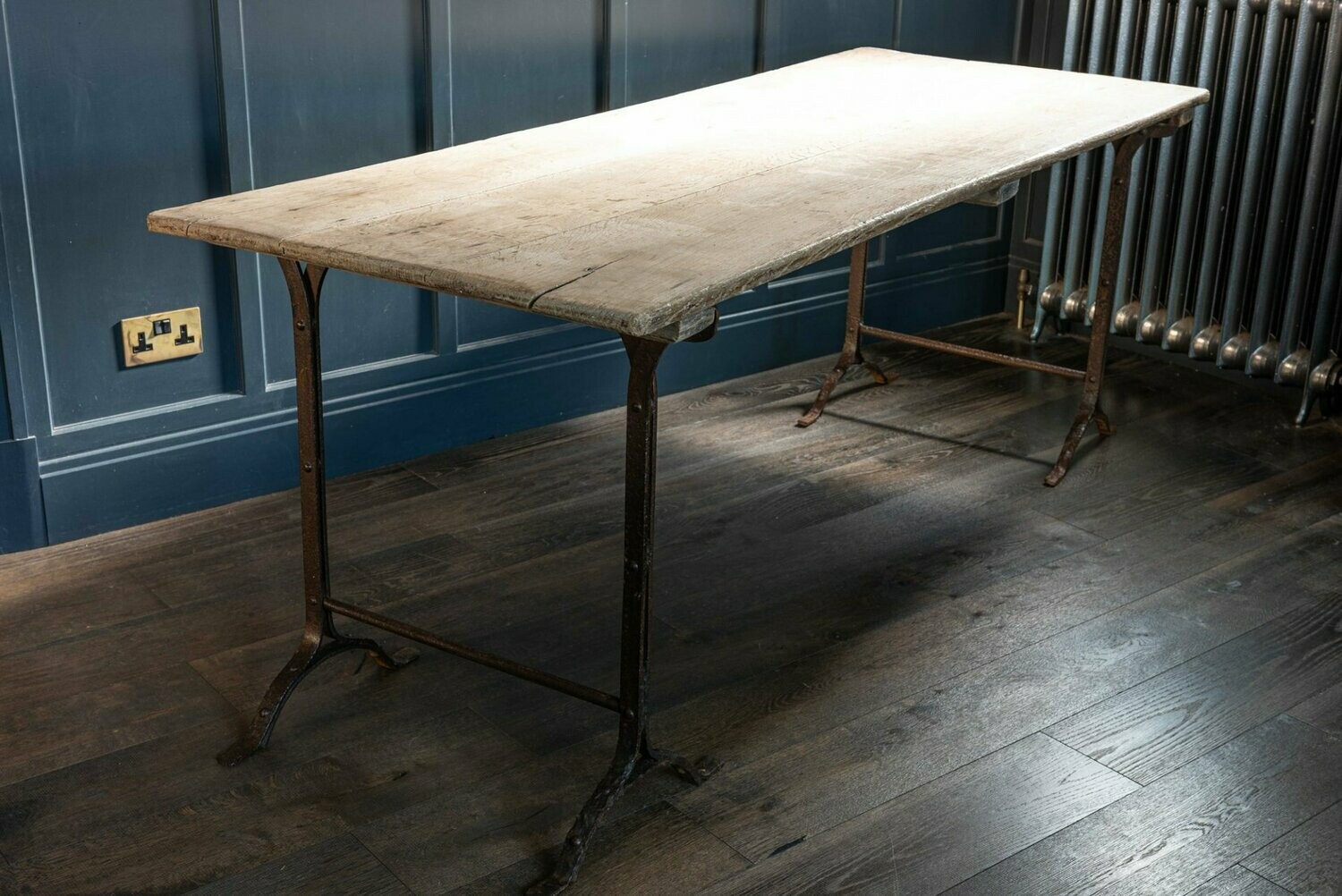 3 Plank Silvered Oak Riveted Trestle Table