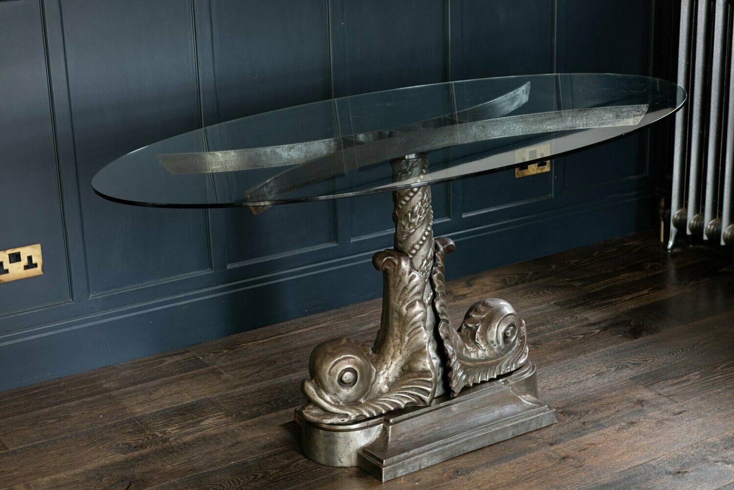 London Embankment Cast Iron Sturgeon Table with Rotating Glass Top