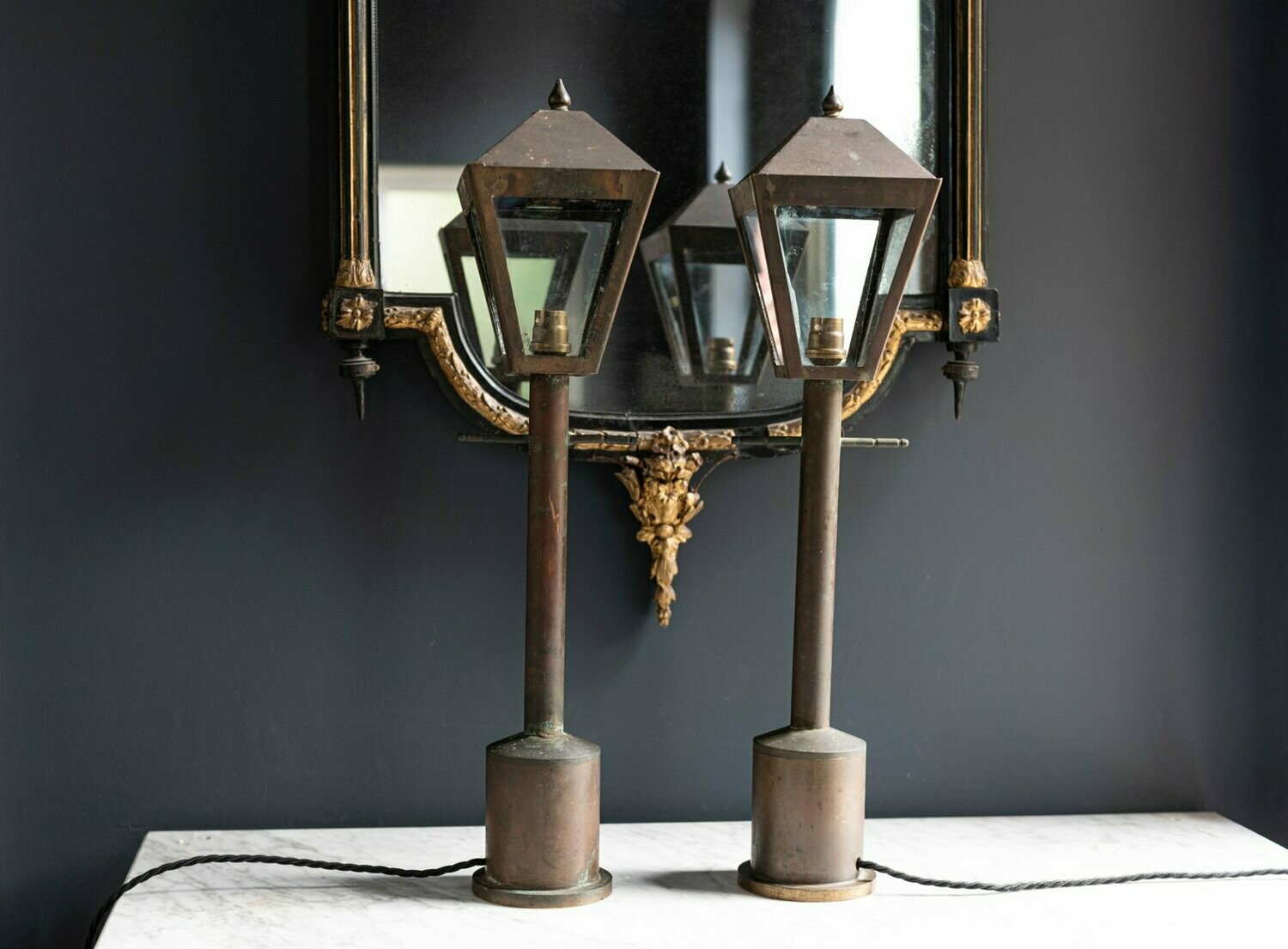 Pair of 19th Century English Brass Pillar Lanterns