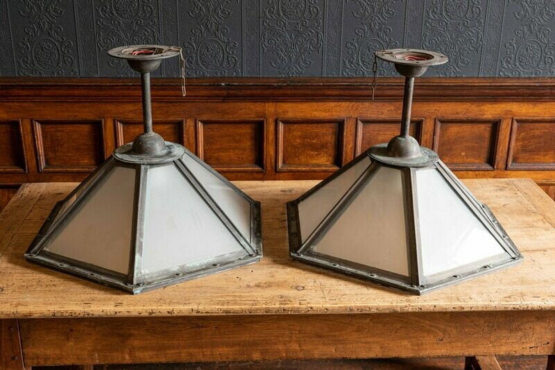 ​Pair of London Waterloo Train Station Hexagonal shaped Copper Lights. C.1930's​