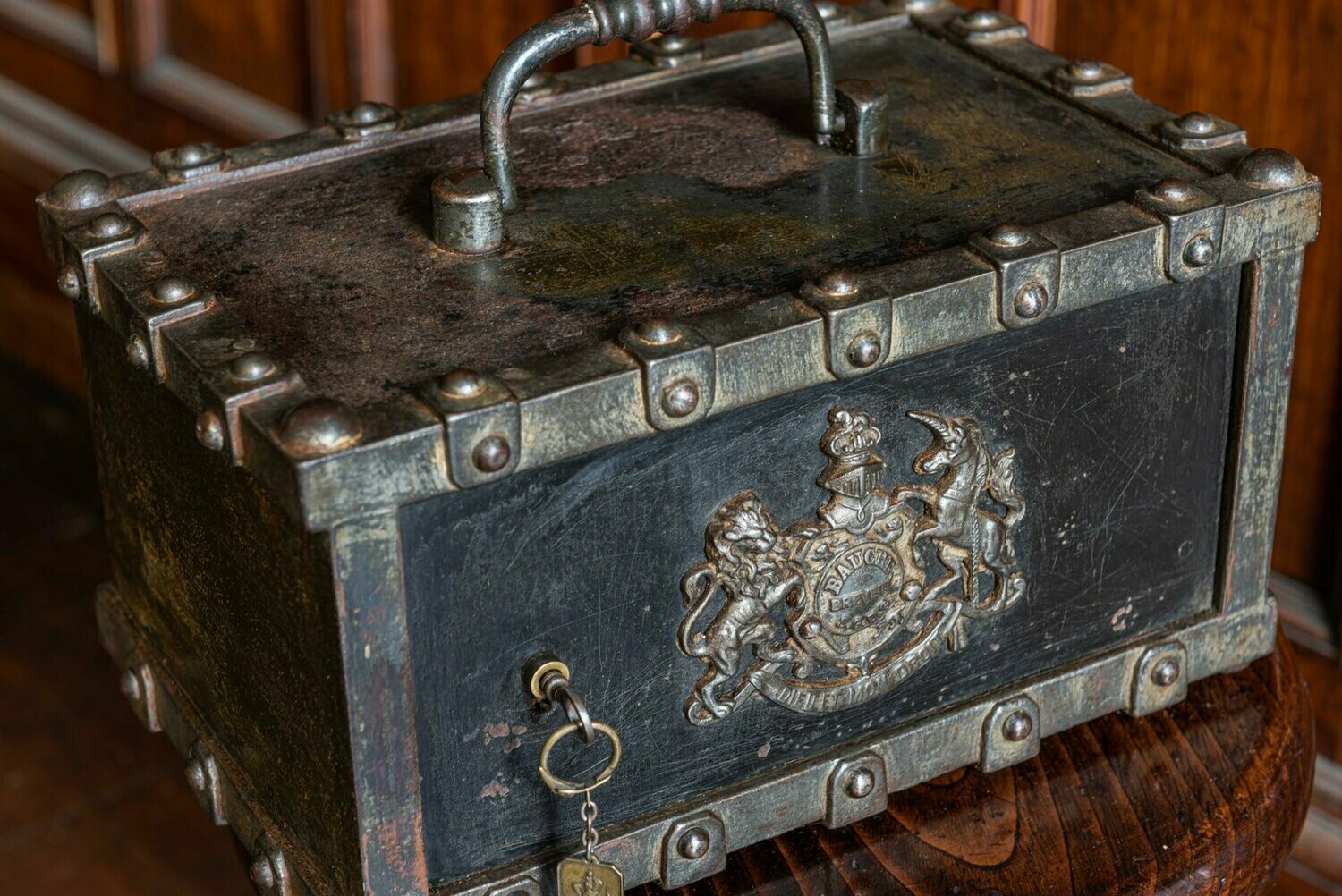 French Bauche Studded Travelling Strongbox Safe. Circa.1870-80