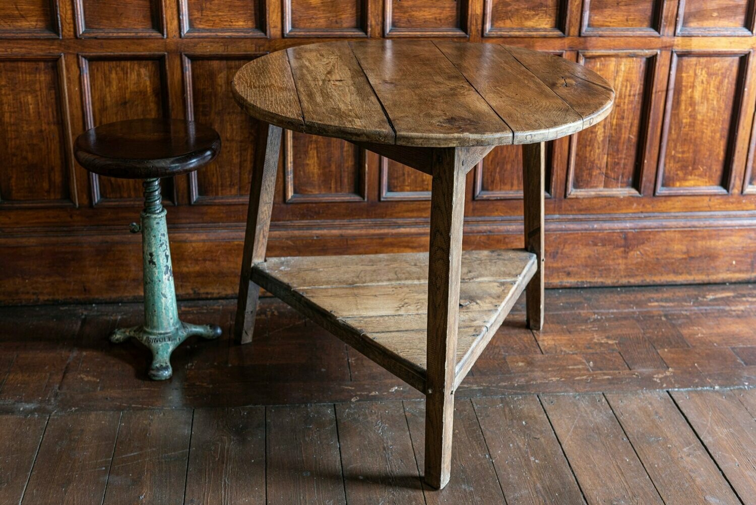 19th Century Oversized English Oak Cricket Table.