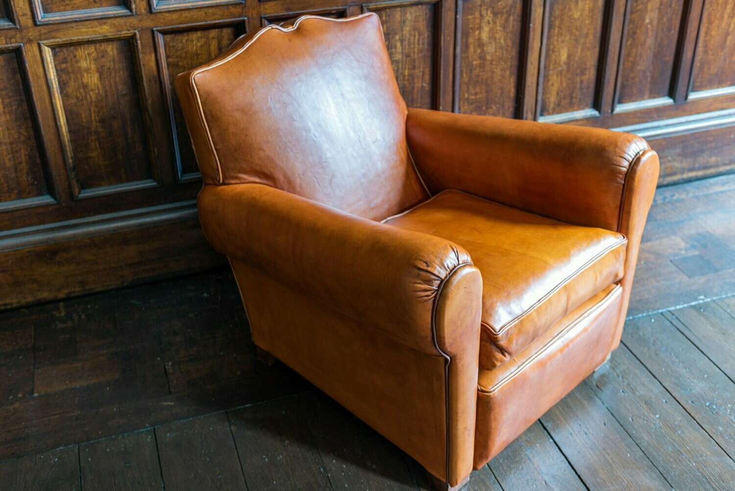 1930's French Goat Leather Cognac Club Armchair