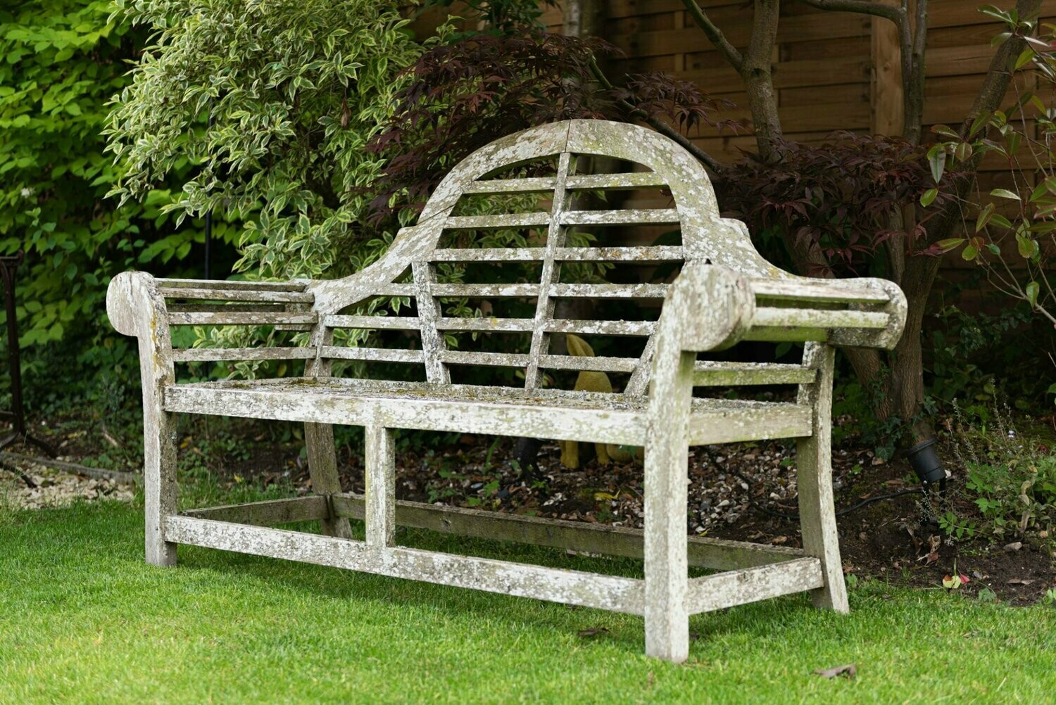 Silvered & Lichened Lutyens Style Teak Garden Bench