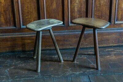 Pair of French Oak Kidney Shaped Milking Stools. Early 20th.C