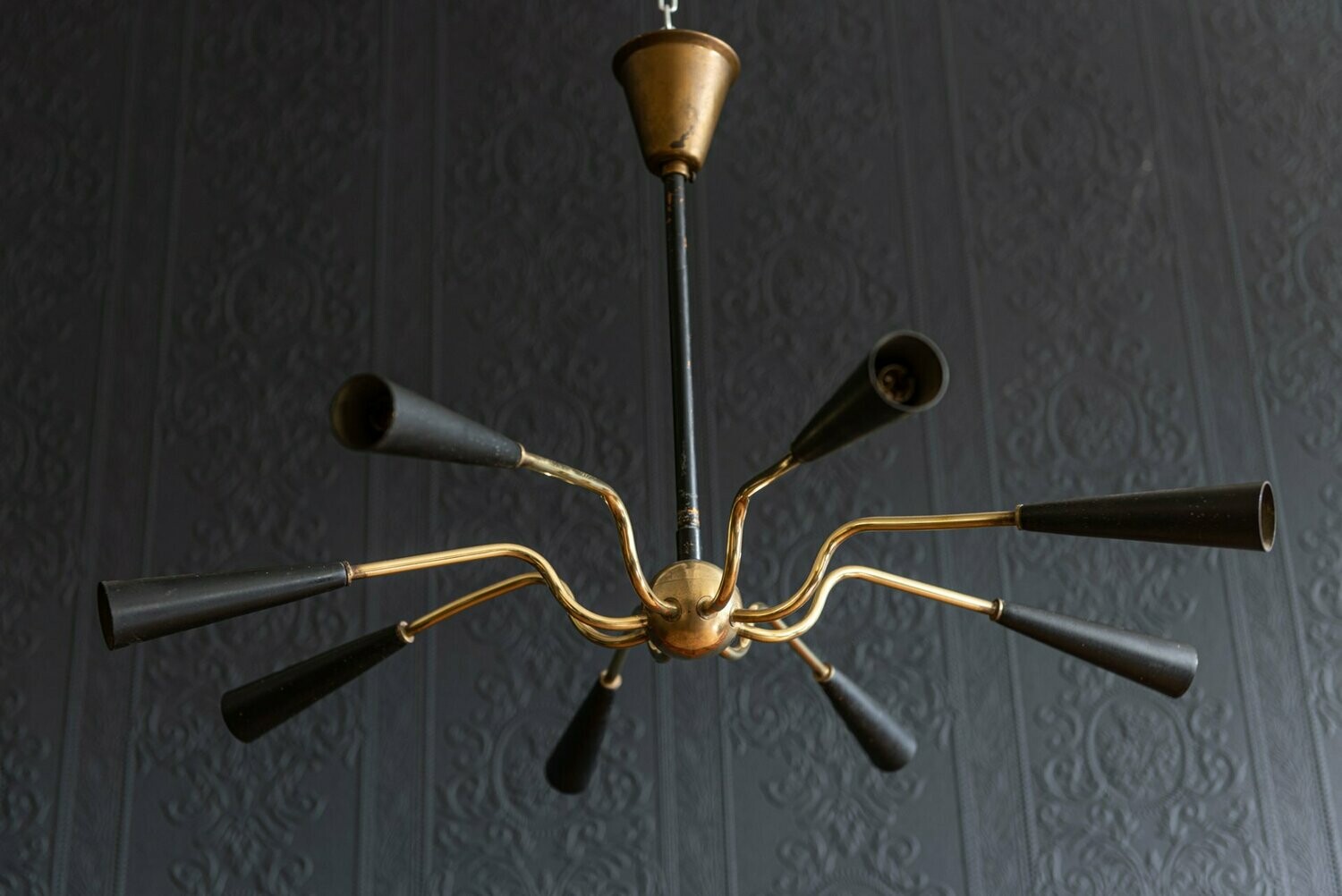 Mid Century Modern Stilnova Style Brass 8 Arm Chandelier
