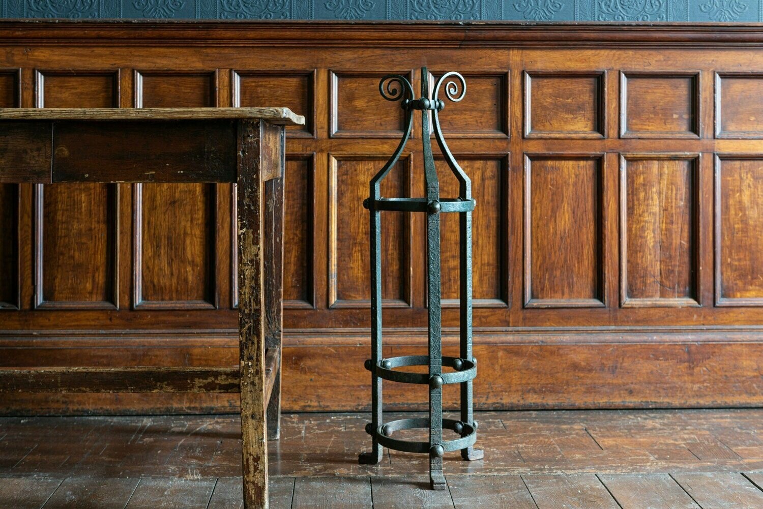 19thC English​ Blacksmith Handmade Wrought Iron Stick Umbrella Stand