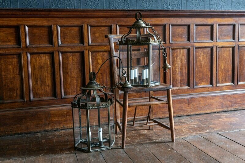 Pair of Large 19thC French Brass Hexagonal Lanterns