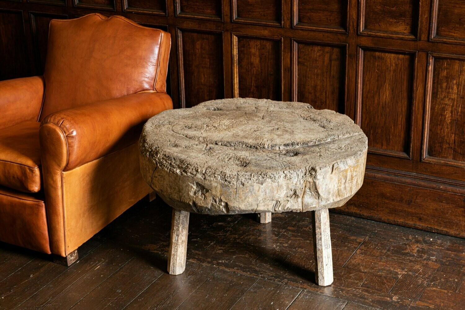 Oversized 19thC French Rustic Elm Butchers Block Table