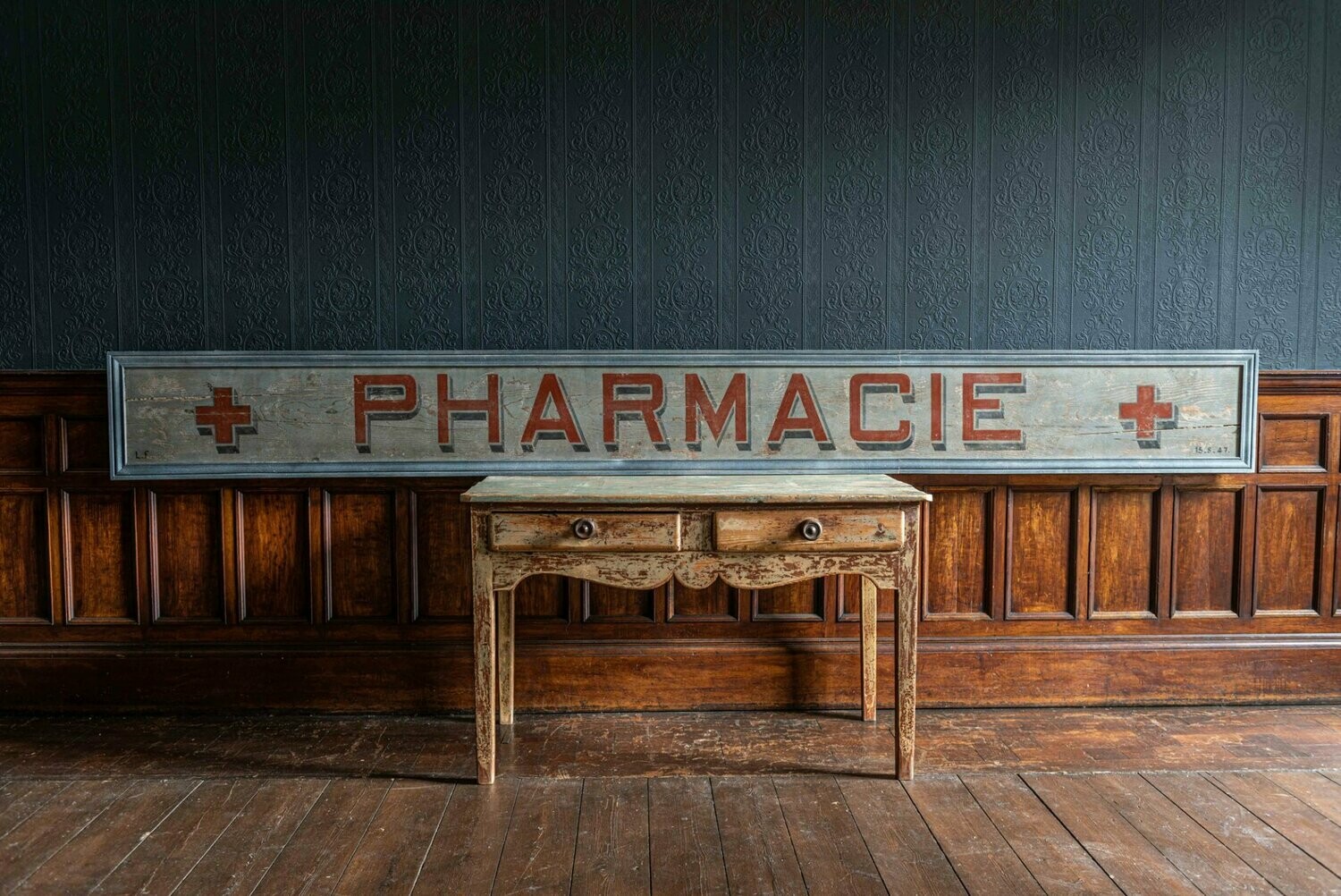 Mid Century French Pharmacy Hand Painted Wooden Shop Sign