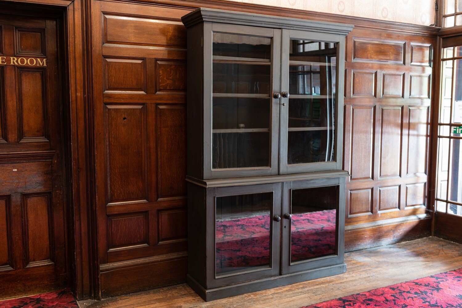 19thC English Painted Pine Glazed Bookcase