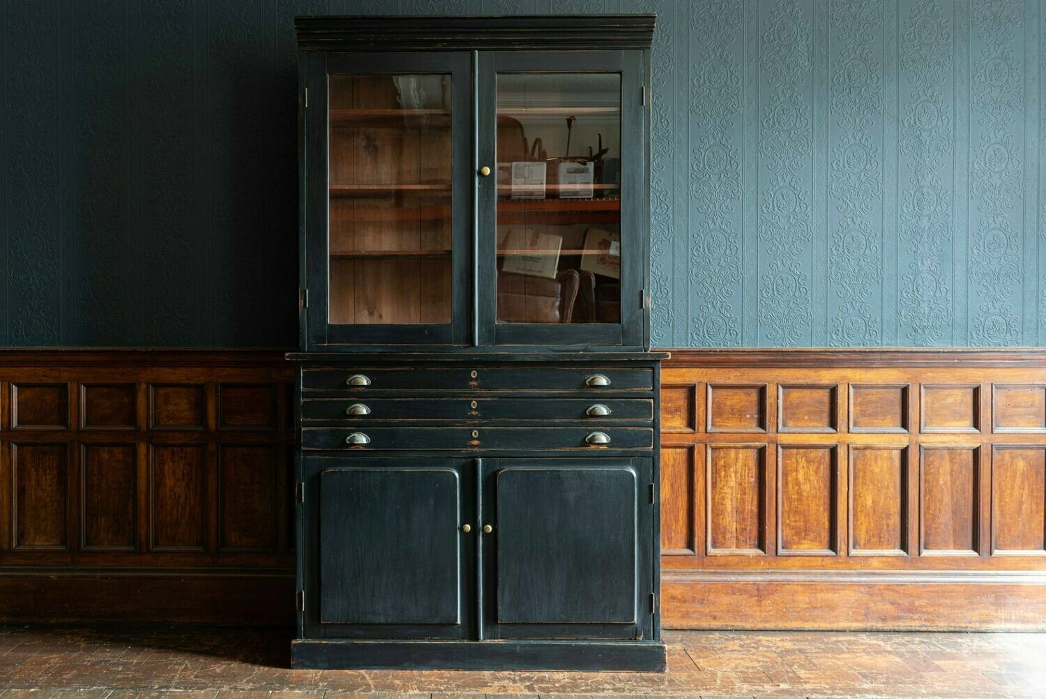 English Ebonised Glazed Dr's Cabinet