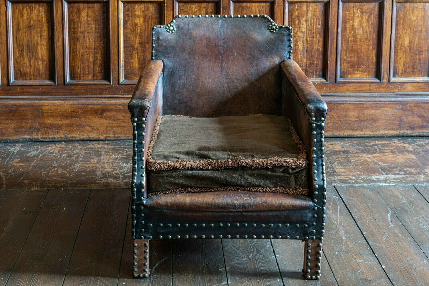 English Leather & Brass Studded Armchair