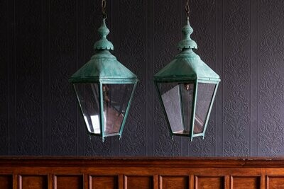 Pair of Verdigris Copper Lanterns