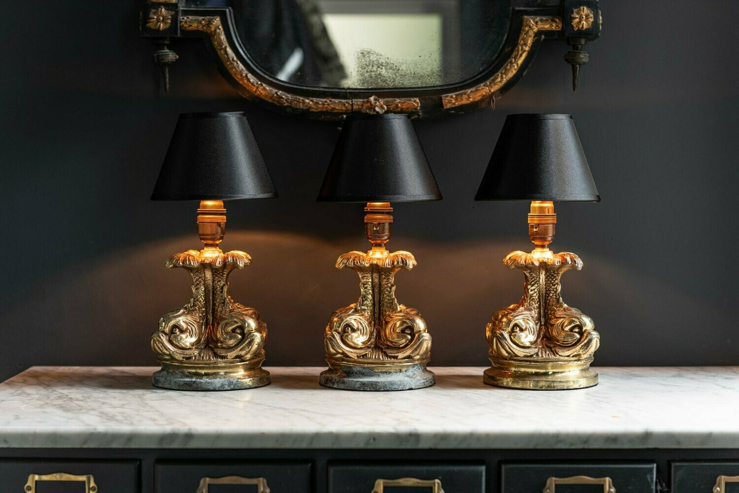 French Gilt Sturgeon Table lamps