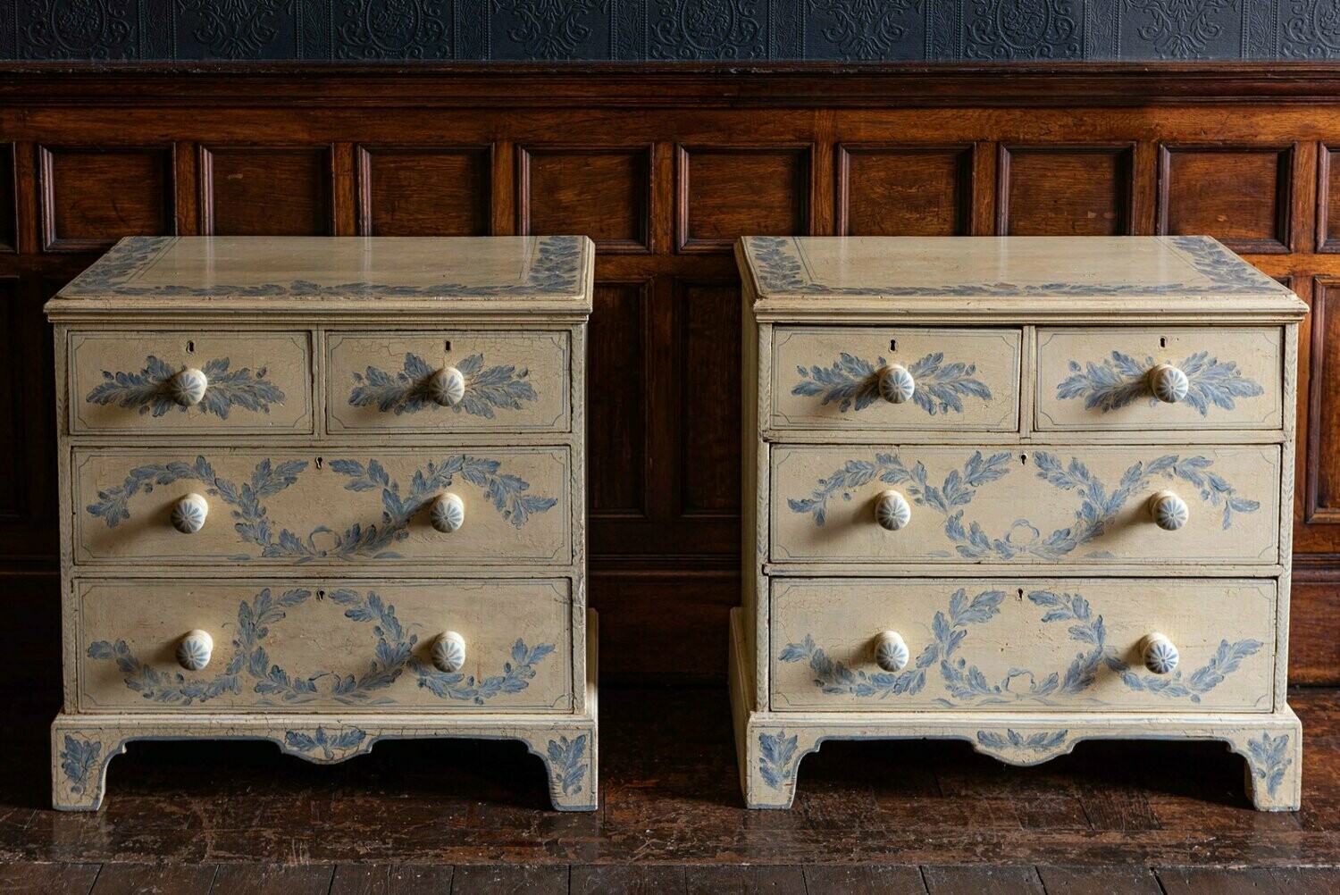 19thC English Pair of Painted Chest of Drawers
