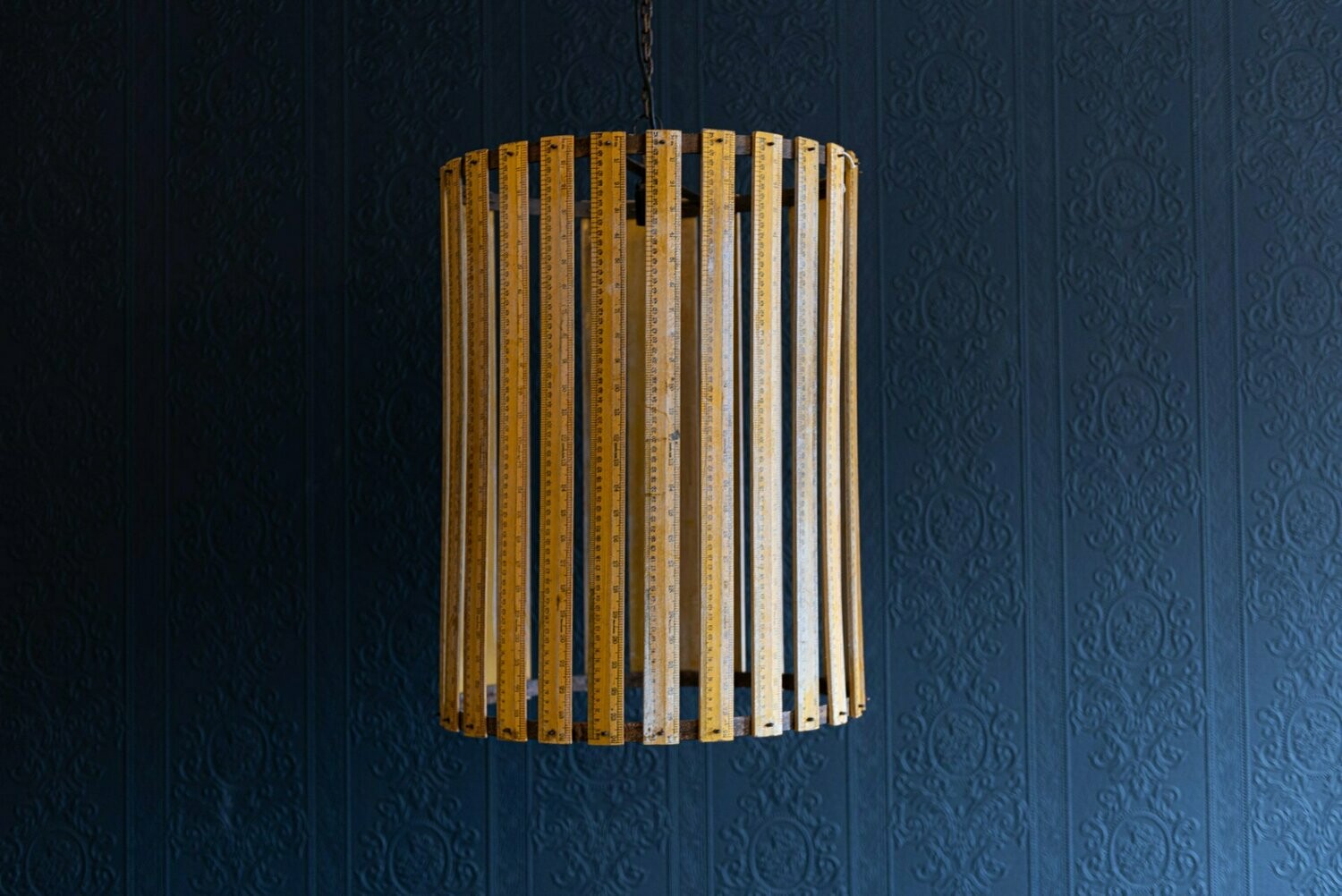 Mid Century Large Wooden Ruler Pendant Light